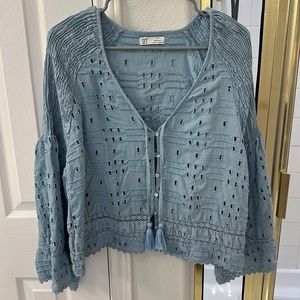 Zara trf collection blue peasant top size large